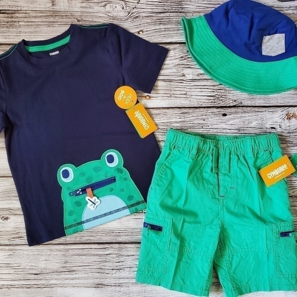 Gymboree Critter Camp Embroidered Frog T-Shirt, Shorts, and Hat Set NWT - Picture 11 of 13